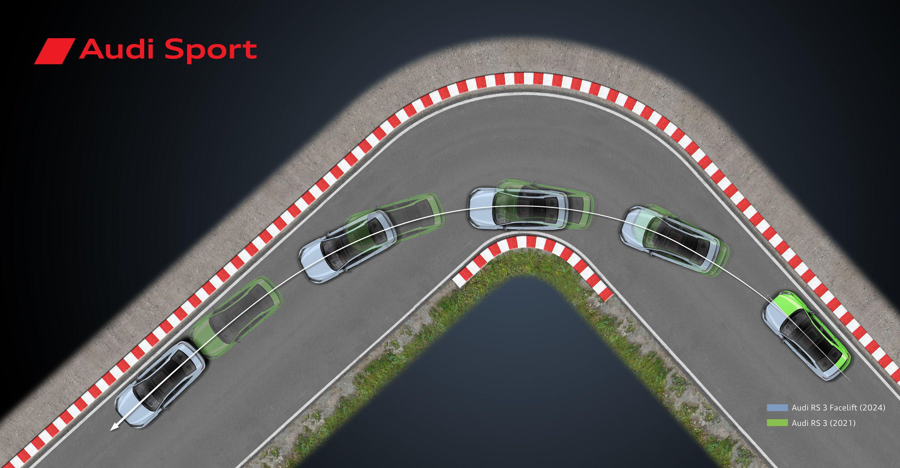 Illustration - Audi RS 3 Sportback / Audi RS 3 Sedan - The new RS 3 avoids understeer at the entrance to the bend, and turns in more willingly thanks to fine-tuning – including brake torque vectoring.